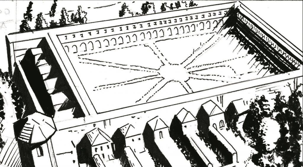 Disegno della Certosa di san Lorenzo con veduta sul chiostro grande